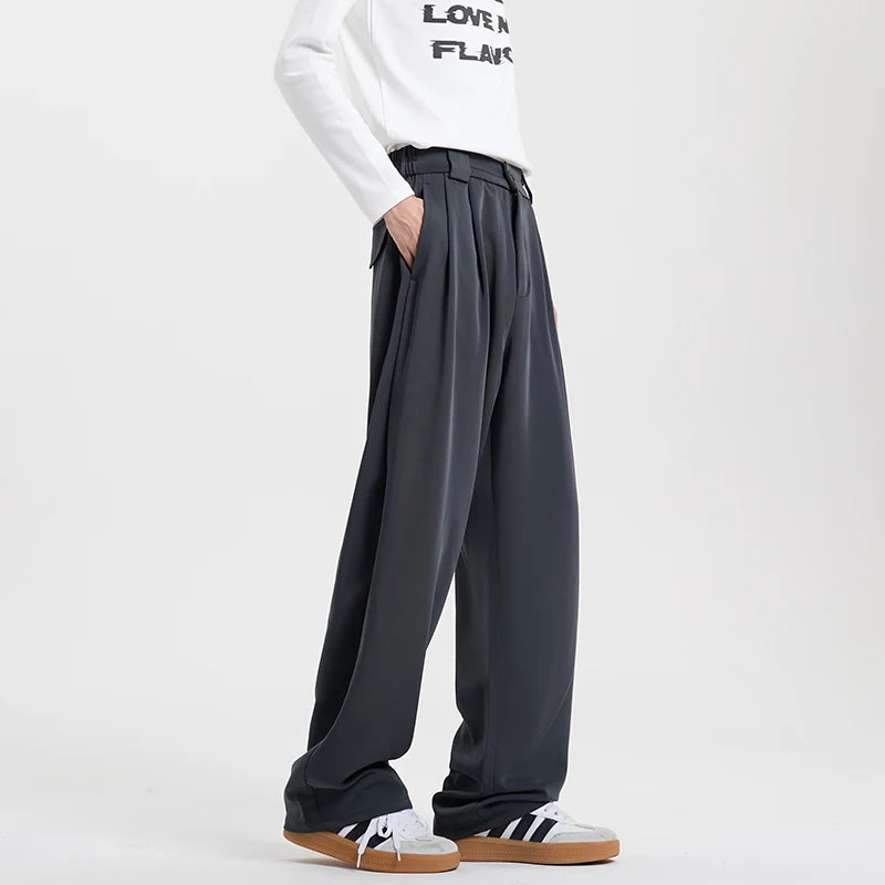 HEARUJOY  -  Grey Suit Pants Men Fashion Society Mens Black Dress Pants Korean Loose Casual Wide Leg Pants Mens Office Formal Trousers M-3XL
