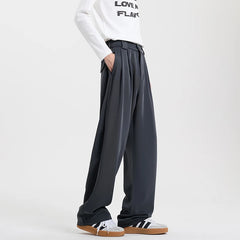 HEARUJOY  -  Grey Suit Pants Men Fashion Society Mens Black Dress Pants Korean Loose Casual Wide Leg Pants Mens Office Formal Trousers M-3XL