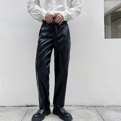 Hearujoy Light Luxury Casual Men's Straight PU Leather Pants Straight Long Pants Niche Chic Black Trousers Korean 9A1156