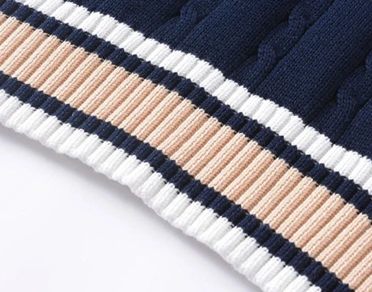 HEARUJOY  -  Striped White Knitted Sweaters for Men Blue Sleeveless Man Clothes V Neck Vest Red Waistcoat Jumpers Sweat-shirt Cigaret Cotton