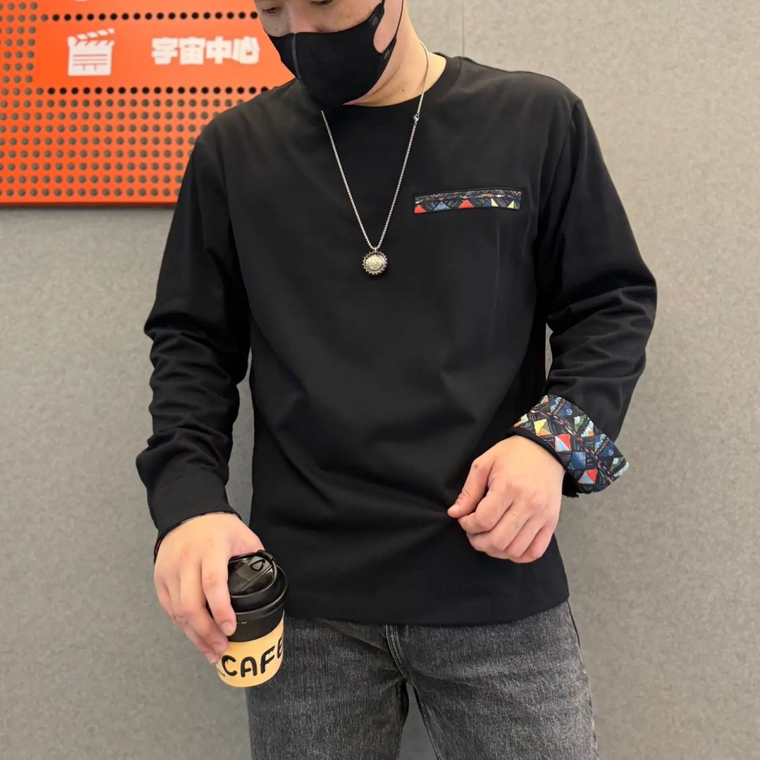 HEARUJOY  -  Autumn New Hem Slit Long Sleeved T-shirt for Men Fashionable Solid Color Casual Versatile Pullover Top