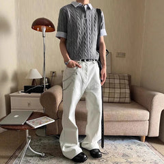 HEARUJOY  -  Summer New Casual Mens Knit Polo Shirt Slim Fit Short Sleeve Lapel Patchwork Polos Men Knitting Striped Printed Polo Shirts