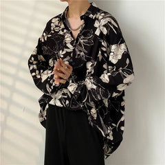 Hearujoy Summer Floral Shirt Men Fashion Printed Casual Ice Silk Shirt Men Streetwear Loose Long Sleeved Shirt Mens Hawaiian Shirts M-3XL