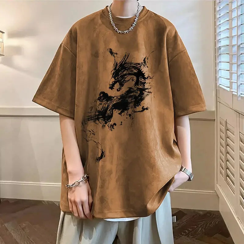 HEARUJOY  -  Man Tee Shirts Cotton Oversized O Neck Watercolor T Shirt for Men Luxury High Quality Cool New In Cheap Clothes Party Summer Top
