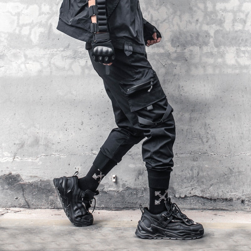 Hearujoy Tactical Functional Cargo Pants Joggers Men Multiple Pockets Trousers Autumn Hip Hop Streetwear Harem Pant Black