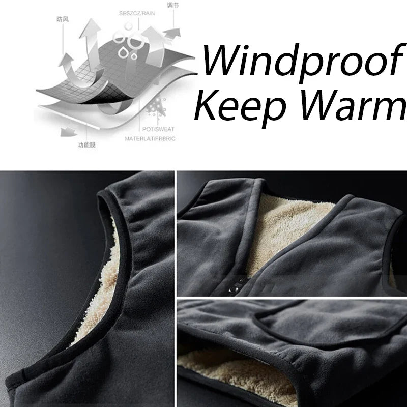 HEARUJOY  -  Men Winter 6XL Vest Autumn Outdoor Windproof Thicken Vest Jacket Male Fleece Warm Sleeveless Coats Men Slim Fit Waistcoat