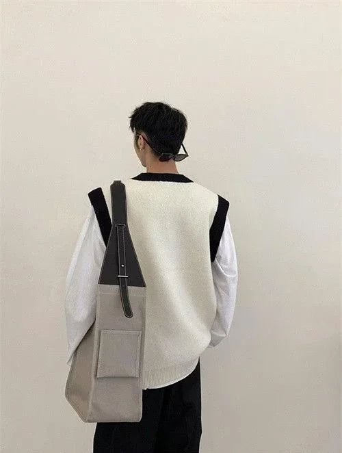 HEARUJOY  -  White Striped Knitted Sweaters For Men Vest V Neck Man Clothes Sleeveless Waistcoat Thick Winter Old Cotton Wholesale Sale S