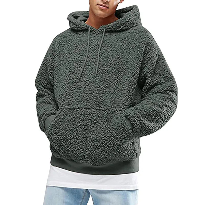 HEARUJOY  -  Autumn Winter MenS Fleece Lined Hooded Sweatshirt Cozy Warm Pullover Soft Fluffy Casual Streetwear Trendy Thickened Long Sleeve