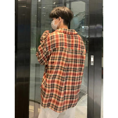 Hearujoy Autumn Long Sleeved Shirt Men Oversized Retro Plaid Shirt Men Streetwear Korean Loose Casual Shirt Mens Vintage Shirts M-3XL