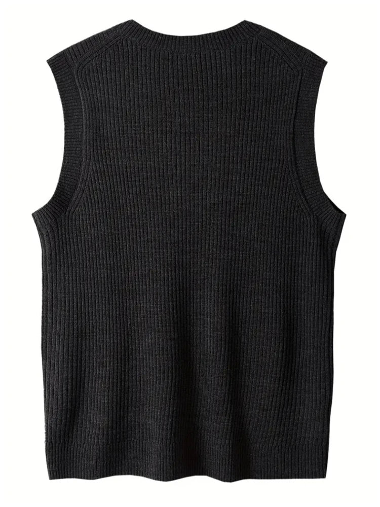 HEARUJOY  -  Casual Simple Solid Color All-match Knit Vest Mens Autumn Trendy Slim V Neck Tank Tops Men Leisure Sleeveless Knitted Camisoles