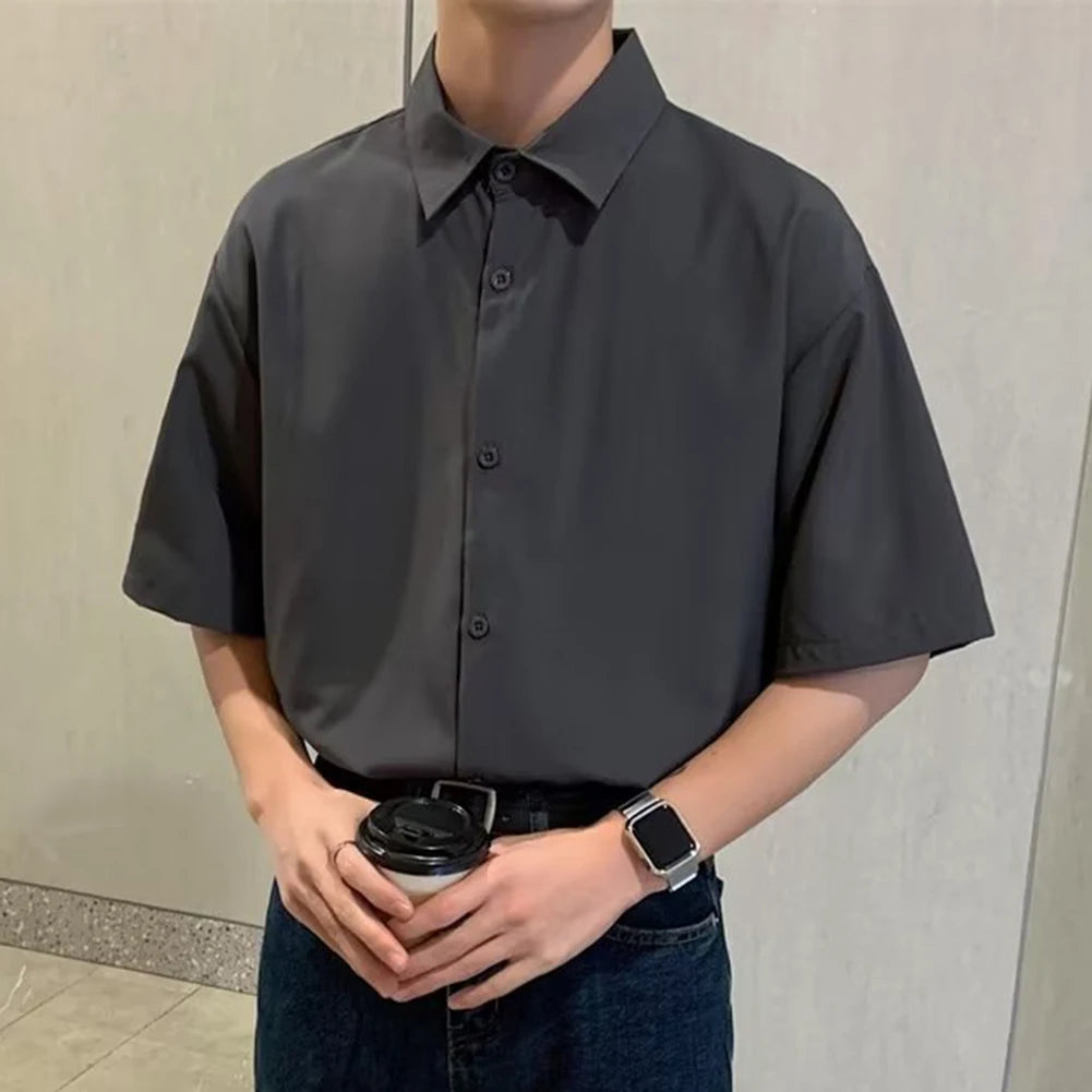 HEARUJOY  -  Draped Fashion Top L M Mens Short Sleeve Shirt Suitable For Vacation Brand New Condition Lapel Neckline Vacation Attire