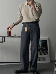 HEARUJOY  -  Spring Autumn Casual Knitting Men Polo Shirts Long Sleeve Slim Fit Elastic Knit Jumper Tops Men's Stylish Solid Color Polo Shirt