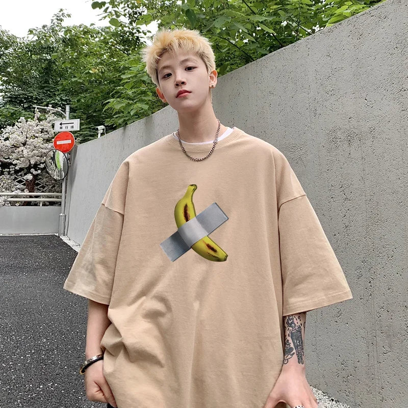 HEARUJOY  -  T Shirt Oversized Cotton For Men White Men's Banana Print T-shirts 5XL Male Casual Wear Summer Tee Shirts Unisex Big Size