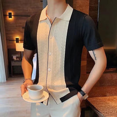 HEARUJOY  -  Clothing Contrast Color Loose Fit Tops Slight Stretch Vacation Clothing Casual Style Daily Wear Lapel Neckline