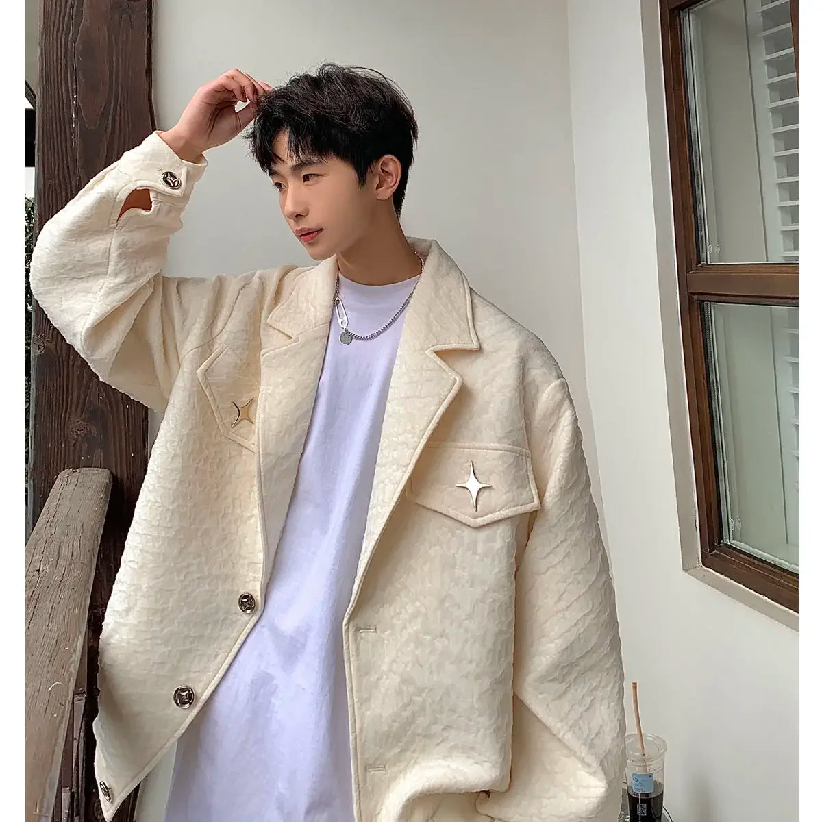 Hearujoy Men's Clothing Vintage Blazer Collar Coat Men's Spring and Fall American Niche Design Pilot Jacket High Street Fashion Jacket
