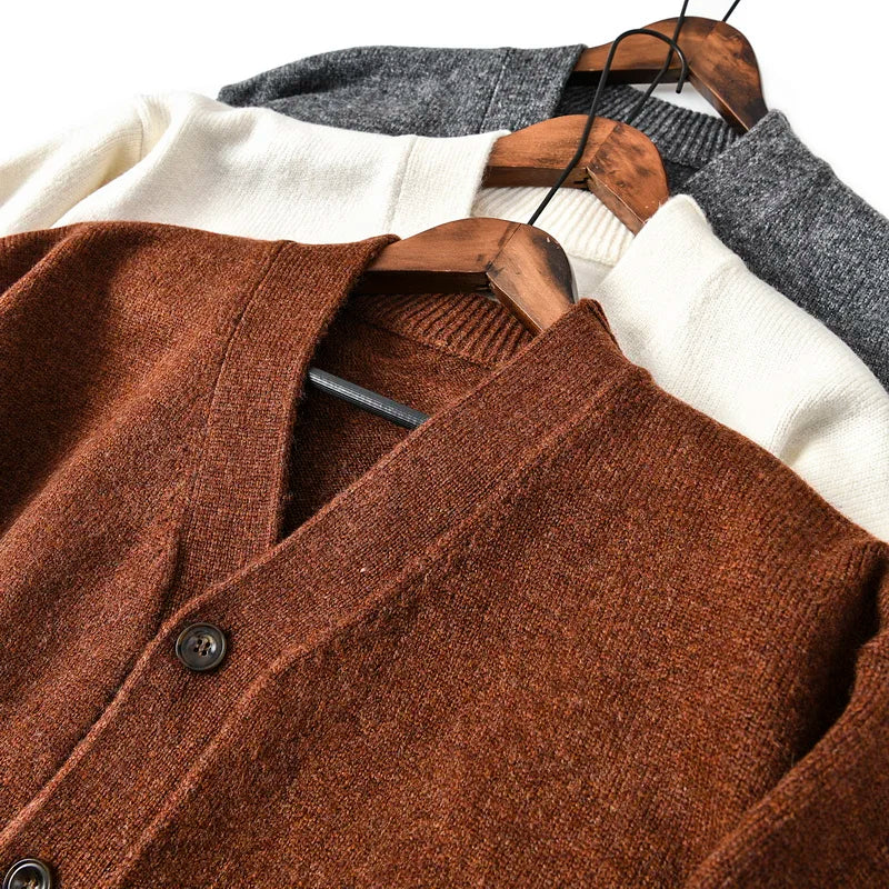 HEARUJOY  -  Men's Thickened Wool V-Neck Cardigan - Winter Warm Minimalist Knit Sweater Layering Top (Trendy) Autumn Winter