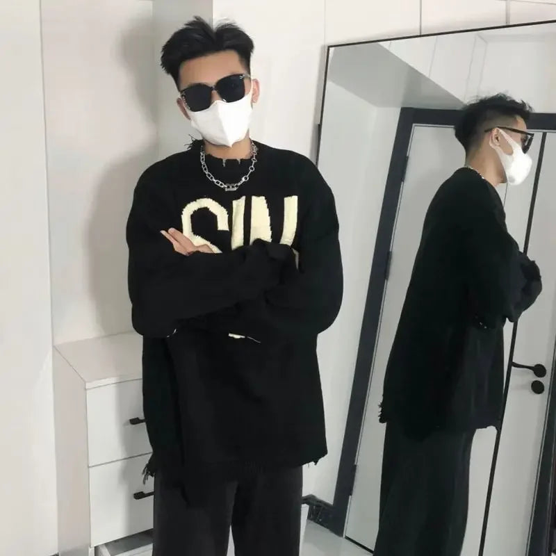 HEARUJOY  -  Man Clothes Knitted Sweaters for Men Black High Collar Graphic Pullovers Turtleneck Clothing Tops Winter T Shirt X S Fun A
