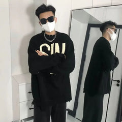 HEARUJOY  -  Man Clothes Knitted Sweaters for Men Black High Collar Graphic Pullovers Turtleneck Clothing Tops Winter T Shirt X S Fun A