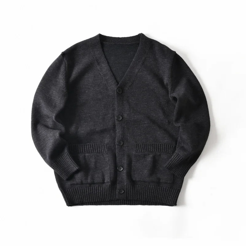 HEARUJOY  -  Premium Wool-Blend Relaxed Fit Layered V-Neck Cardigan Men's Warm Knit Sweater Coat for Autumn/Winter