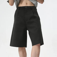 Hearujoy Summer Trendy Male Shorts Solid Color Loose Minimalist Draping Straight Business Casual Knee Length Pants 9C6173