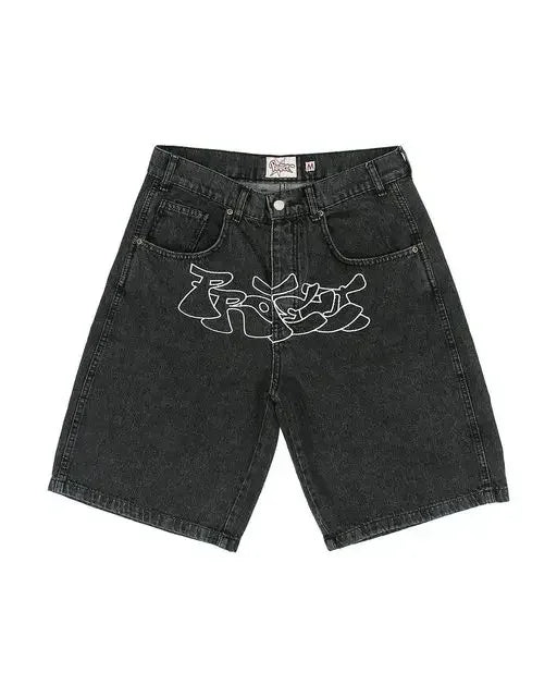 Hearujoy Y2K Vintage Shorts Harajuku Hip Hop Printing Baggy Denim Gym Shorts Summer New Men and Women Gothic Basketball Shorts Streetwear