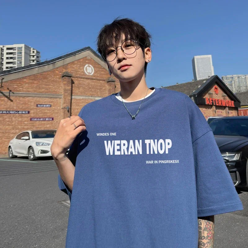 HEARUJOY  -  T Shirt Oversized Cotton For Men White Men's Letter Print T-shirts Men Casual Wear Summer Tee Shirts 5XL Big Size Clothing