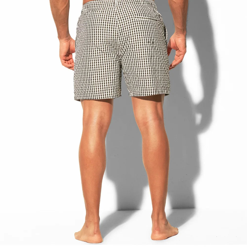 HEARUJOY  -  Mens Swimming Trunks Plaid Lined Beach Vacation Casual Shorts Summer Fashion Quick-Drying Breath Pants Men'S Clothing 2025 New