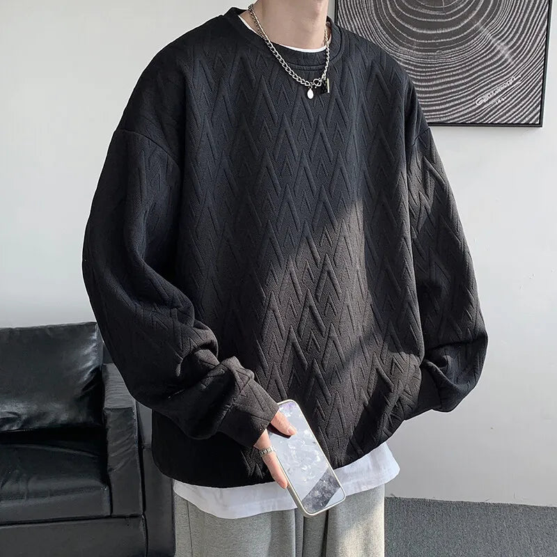 HEARUJOY  -  American Style Men's Crew Neck Sweatshirt Basic Pullover Harajuku Sweatshirt Long Sleeve T-shirt Fashion Men's Clothing 5XL