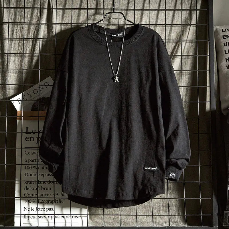 HEARUJOY  -  Long-sleeved T-shirt Men's Pure Cotton Heavy Round Neck Top Autumn and Winter Base Shirt Sweater Men's Spring and Autumn Style