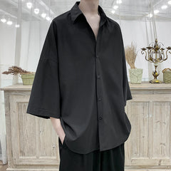 HEARUJOY  -  Summer Short Sleeved Shirt Men Oversized Society Mens Black Dress Shirt Korean Loose Ice Silk Shirt Mens Office Formal Shirts