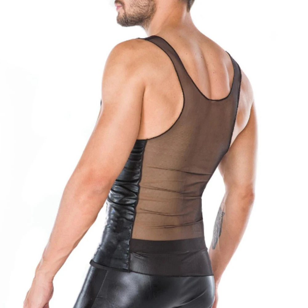 Hearujoy Men Sexy See-Through Mesh Splicing Vest 2024 New Genderless Nightclub Personalized Slim Stage Performance Clothing Unisex