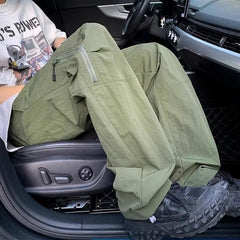 HEARUJOY  -  Spring Summer Baggy Zipper Men's Straight Cargo Pants Aesthetic Fashion Korean Style Casual Harajuku New in Long Male Trousers