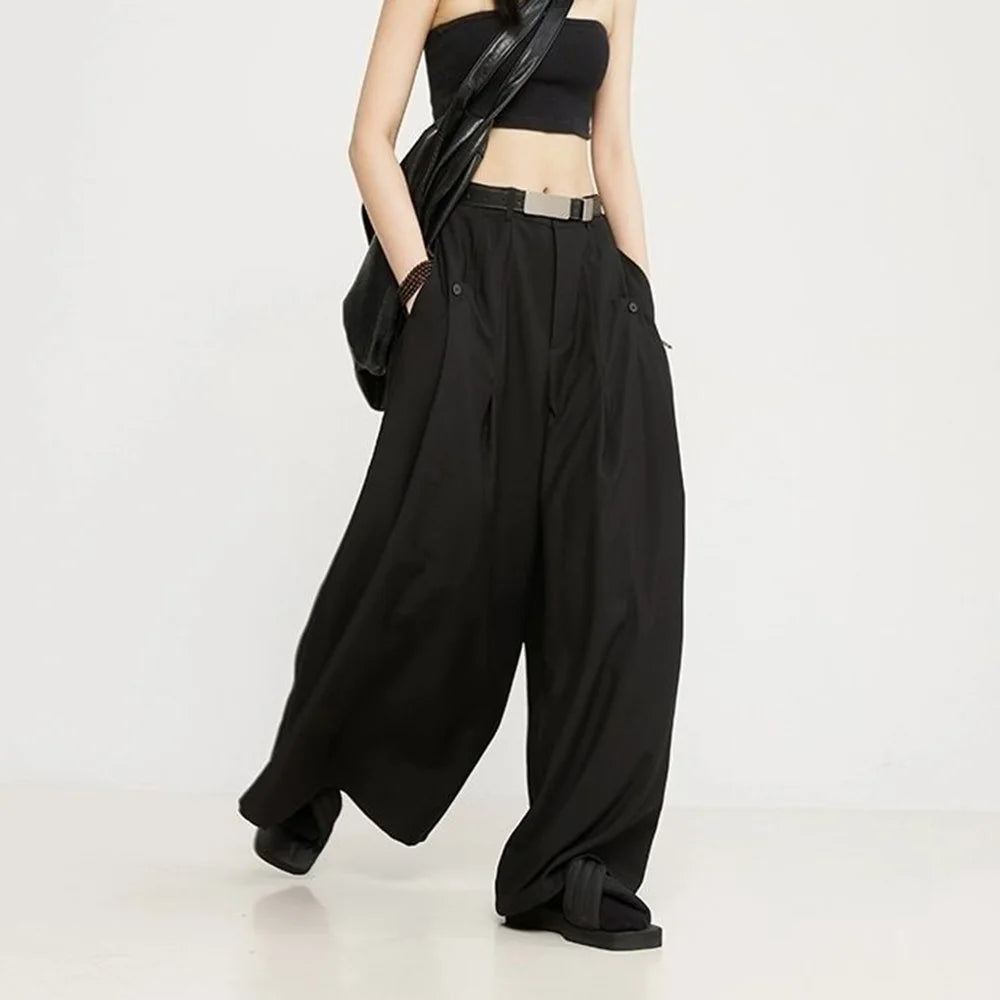 HEARUJOY  -  Y2k Dark Style Thick Fabric Skirt Pants Samurai Pants Hakama Genderless Streetwear Fashion Casual Wide Leg Pants Unisex