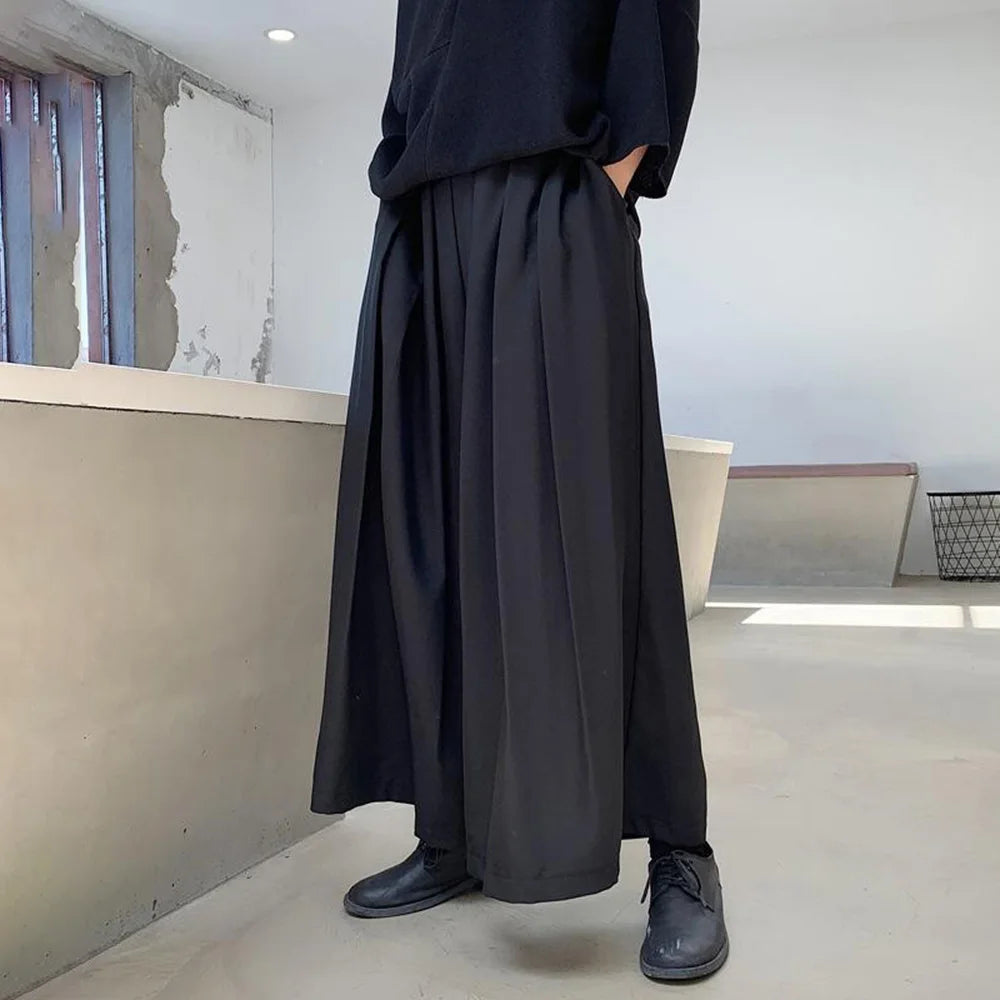 HEARUJOY  -  Y2k Gothic Dark Style Skirt Pants Genderless Spring Street Wear Fashion Japanese Plain Daily Casual Hakama Wide-Leg Pants Unisex