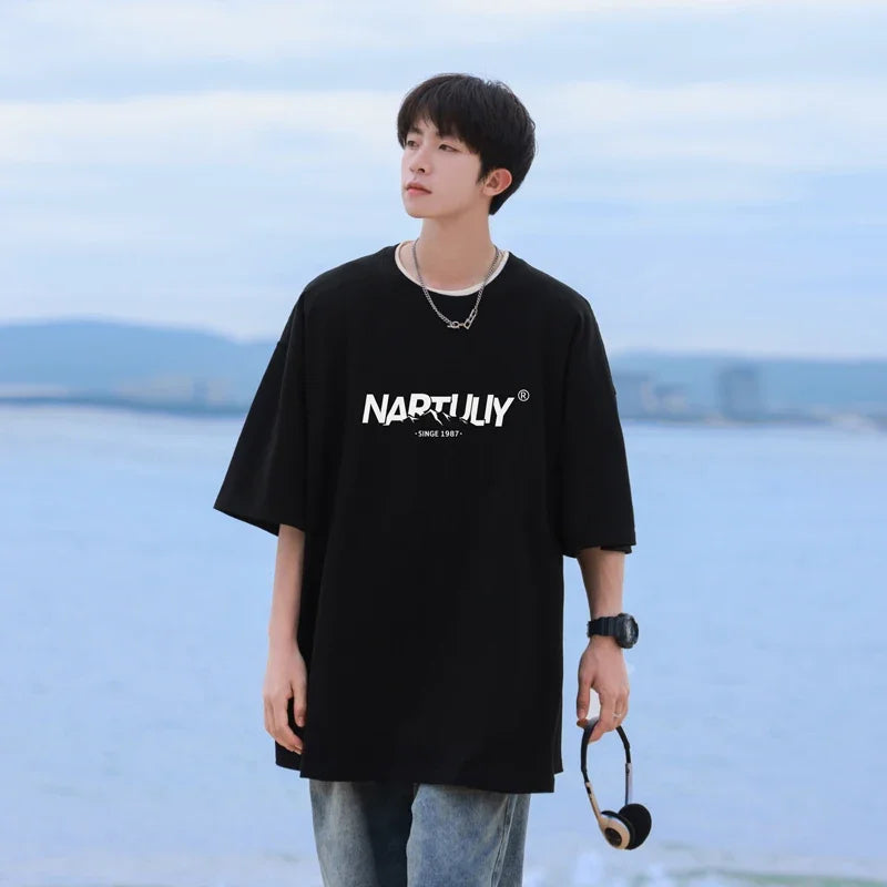 HEARUJOY  -  T Shirt Oversized Cotton For Men White Men's Letter Print 5XL T-shirts Men Casual Wear Summer Tee Shirts Big Size Clothing