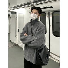 HEARUJOY  -  Men New Cardigan Single Breasted Sweaters Long Sleeve Flat Knitted Jumpers Turtleneck Solid Spliced Button High Street Loose