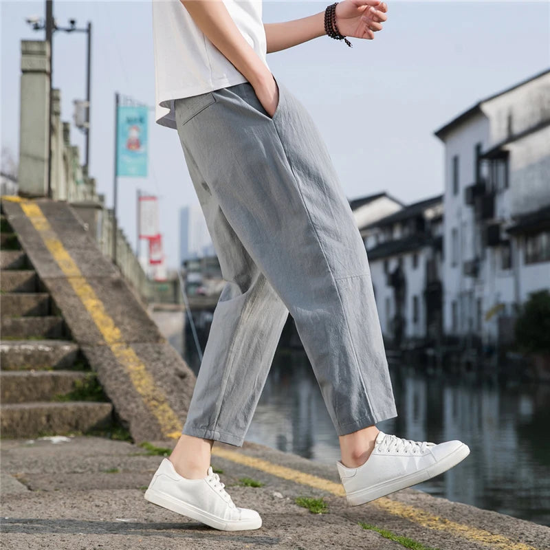 Hearujoy Linen Wide Men Pants New Korean Trousers Oversize Linens Streetwear Male Spring Summer Pants Casual Men Clothing Sweatpants