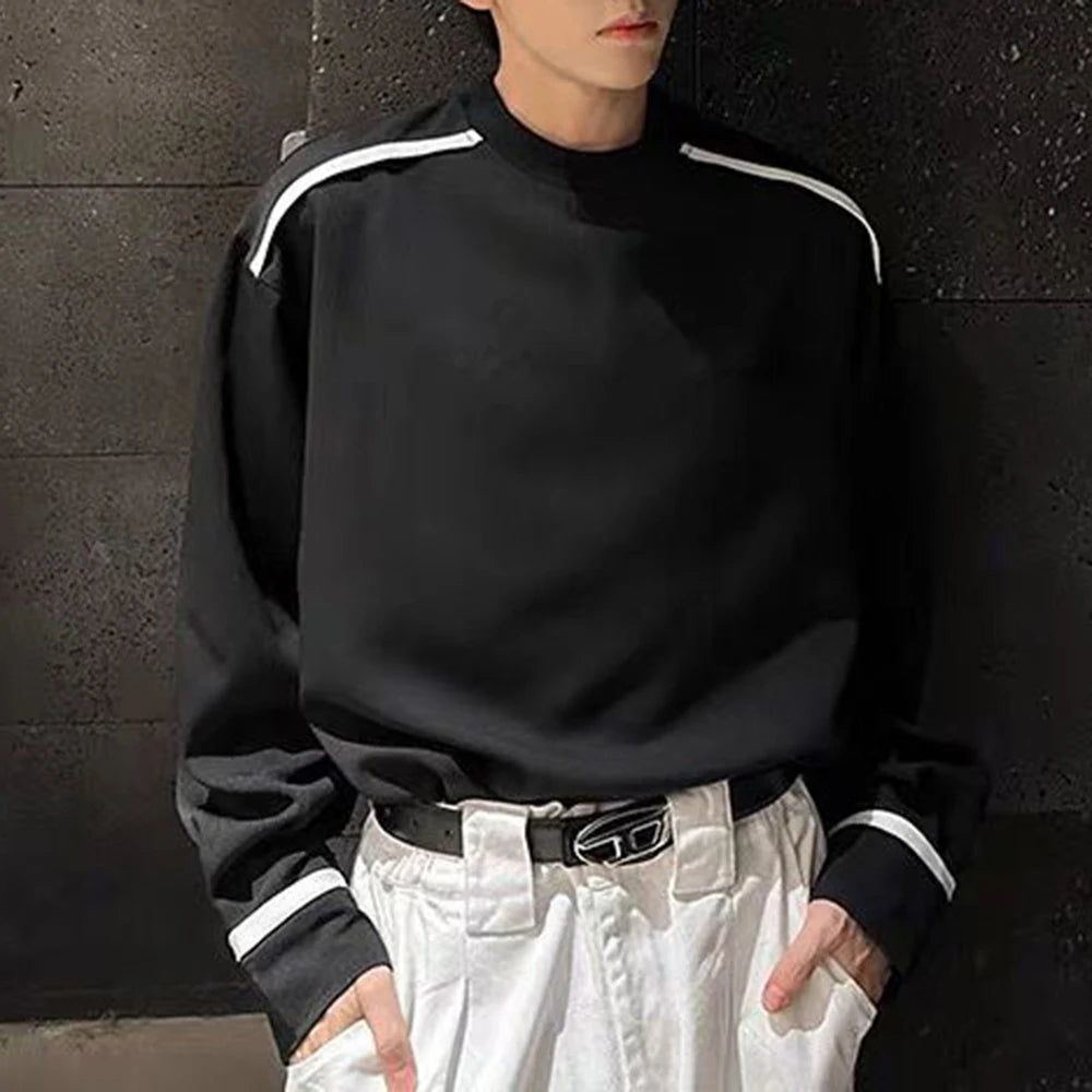 HEARUJOY  -  Mens T-Shirts Contrast Striped Casual T-Shirts Spring Streetwear Versatile Long-Sleeved Tops Old Money Men'S Clothing