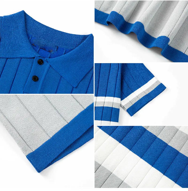 HEARUJOY  -  Summer Men's Knitted Polo Shirt Ice Refreshing Silk Fabric Short Sleeve Lapel Top Fashion Luxury Business Casual Knit Tshirts