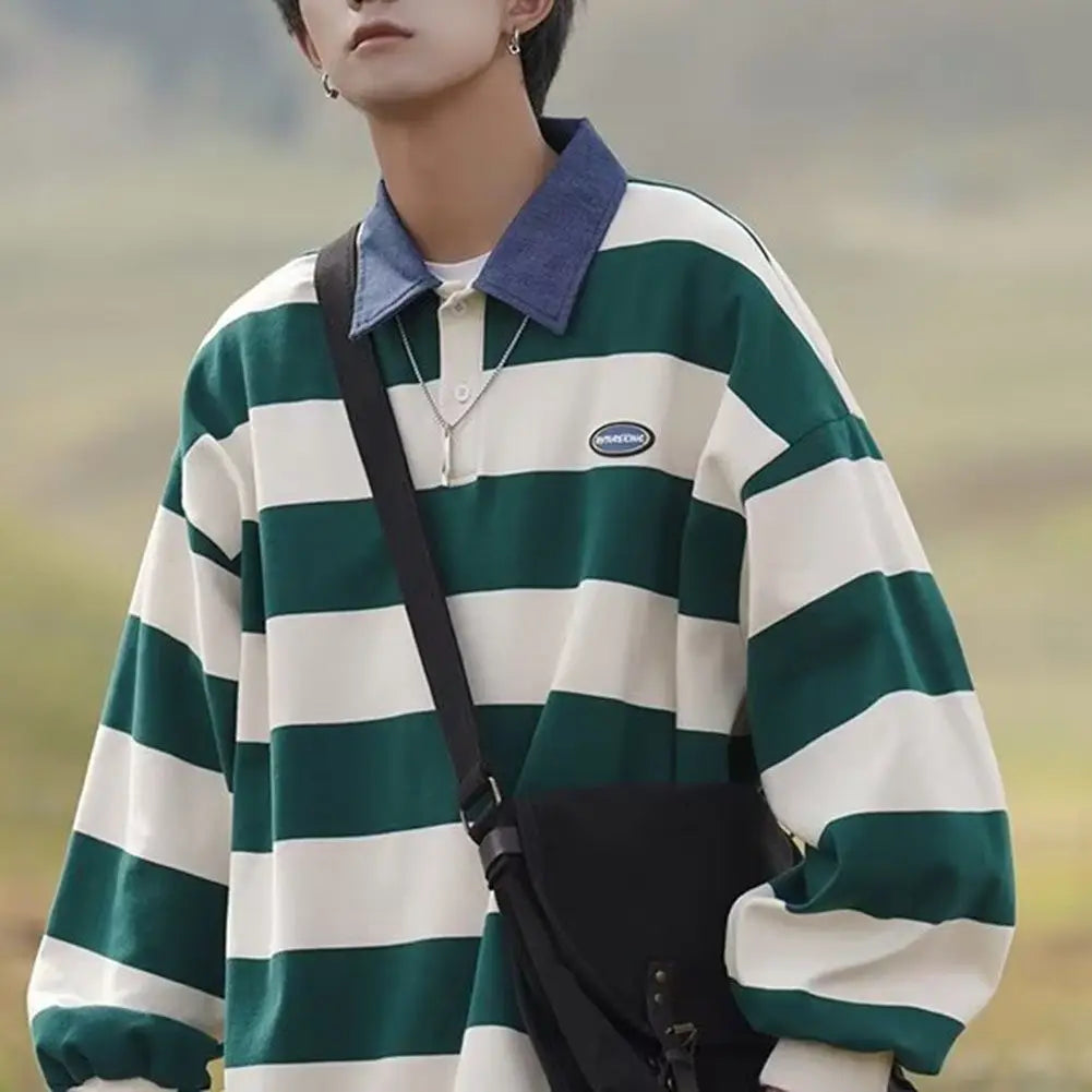 HEARUJOY  -  Fashion Retro Casual Sweatshirt Fashion Long Sleeve Casual 2XL Men Striped Sweatshirt Comfortable Fit Fashion Vintage Design