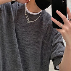 HEARUJOY  -  Recessed design tshirt men Solid Hip Hop Loose Mens T-shirts Casual Chic Summer Short Sleeves Streetwear Tshirt Tees Oversize