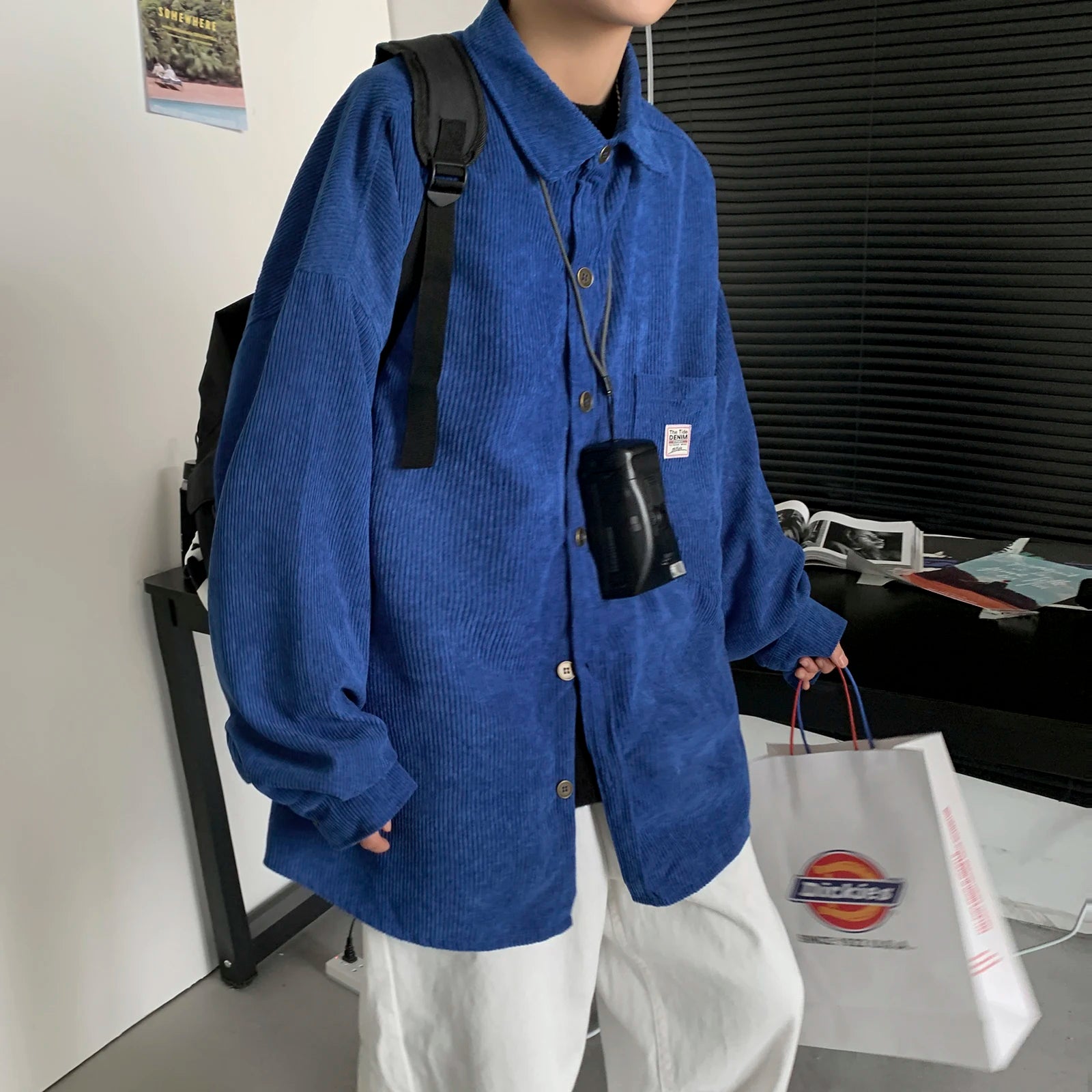 HEARUJOY  -  Men's Corduroy Long Sleeve Shirts Autumn Korean Shirt Woman Fashion Casual Oversize Shirt Printed Clothing Streetwear 3XL