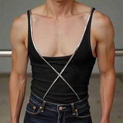 HEARUJOY  -  Men Tank Tops Shiny Patchwork U-neck Sleeveless Sexy Male Vests Streetwear Summer Fashion Skinny Men Clothing S-5XL