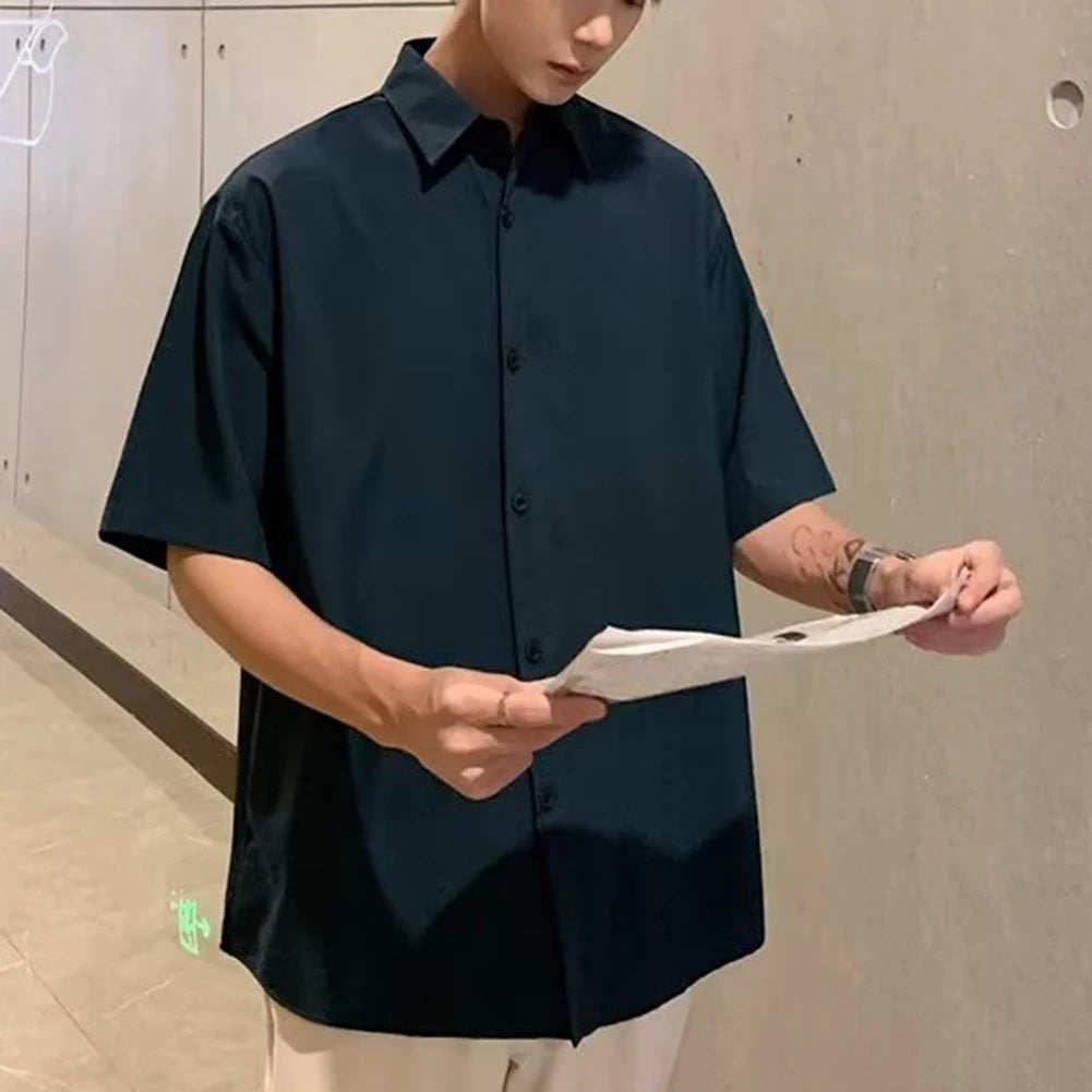 HEARUJOY  -  Draped Fashion Top L M Mens Short Sleeve Shirt Suitable For Vacation Brand New Condition Lapel Neckline Vacation Attire