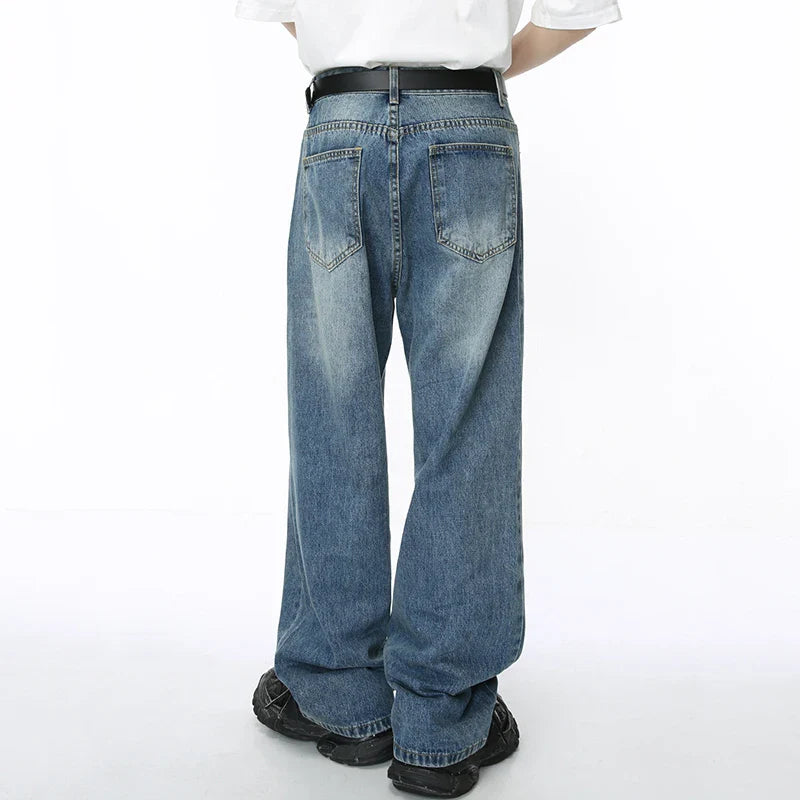 Hearujoy Washed Male Jeans Korean Fashion Gradient Color Pockets Men's Straight Denim Trousers Wide Leg Pants Spring Chic 9C4278