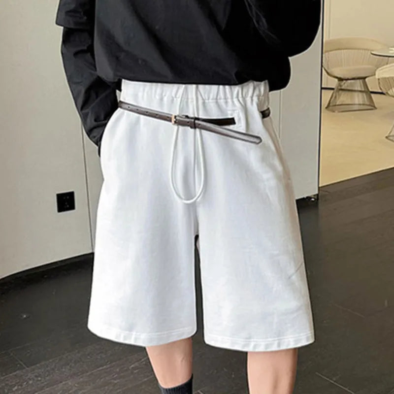 Hearujoy Fashion Summer Men's Shorts Loose Knitting Drawstring Straight Wide Leg Male Casual Trousers Solid Color Menwear 9C6410