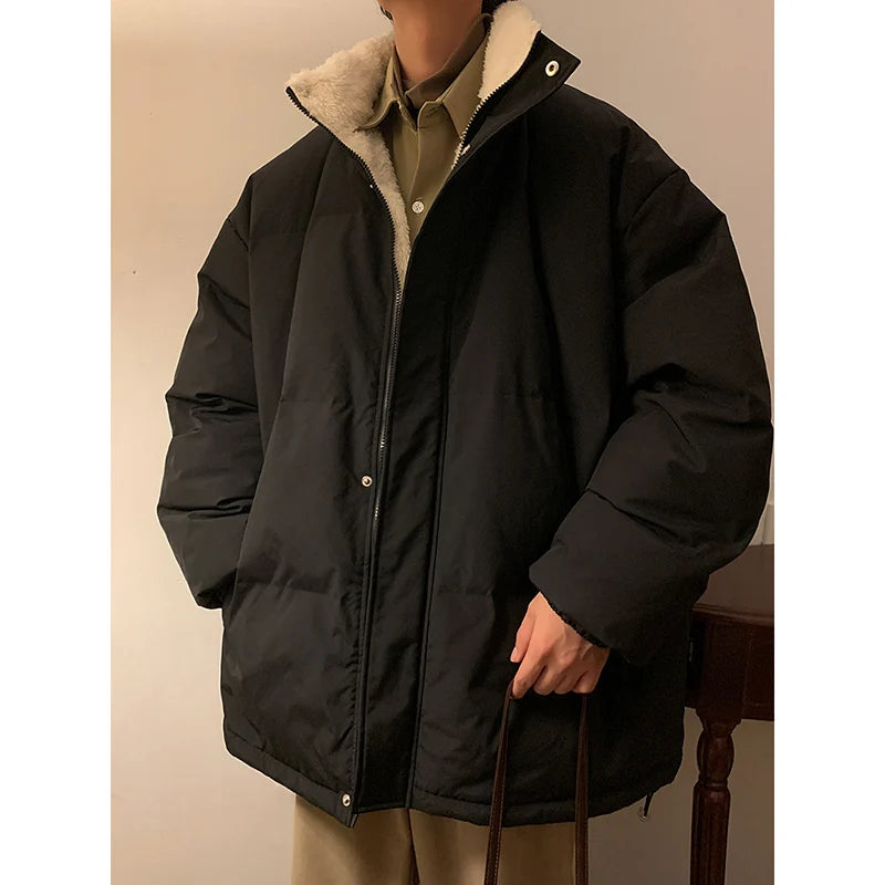 HEARUJOY  -  Men Harajuku Warm Bubble Coat Winter Jacket Stand Collar Oversize Parkas Korean Style Male Padded Coat Korean Puffer Jackets