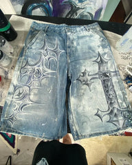 HEARUJOY  -  High Street Fashion Brand High Waist Washed Denim Shorts Women Y2k American Hip Hop Rock Fashion Graffiti Oversized Shorts Men