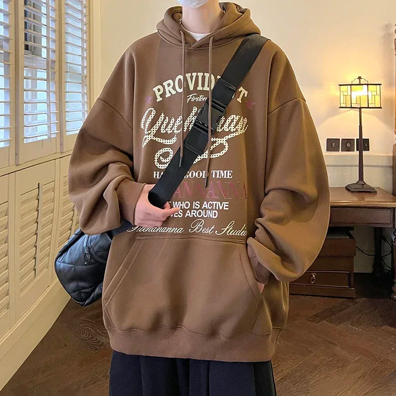 HEARUJOY  -  Men's Oversized Hoodie White With Hat 5XL Funny Hoodies Oversize for Men Letter Print Man Casual Wear Hoody Male Sweatshirt