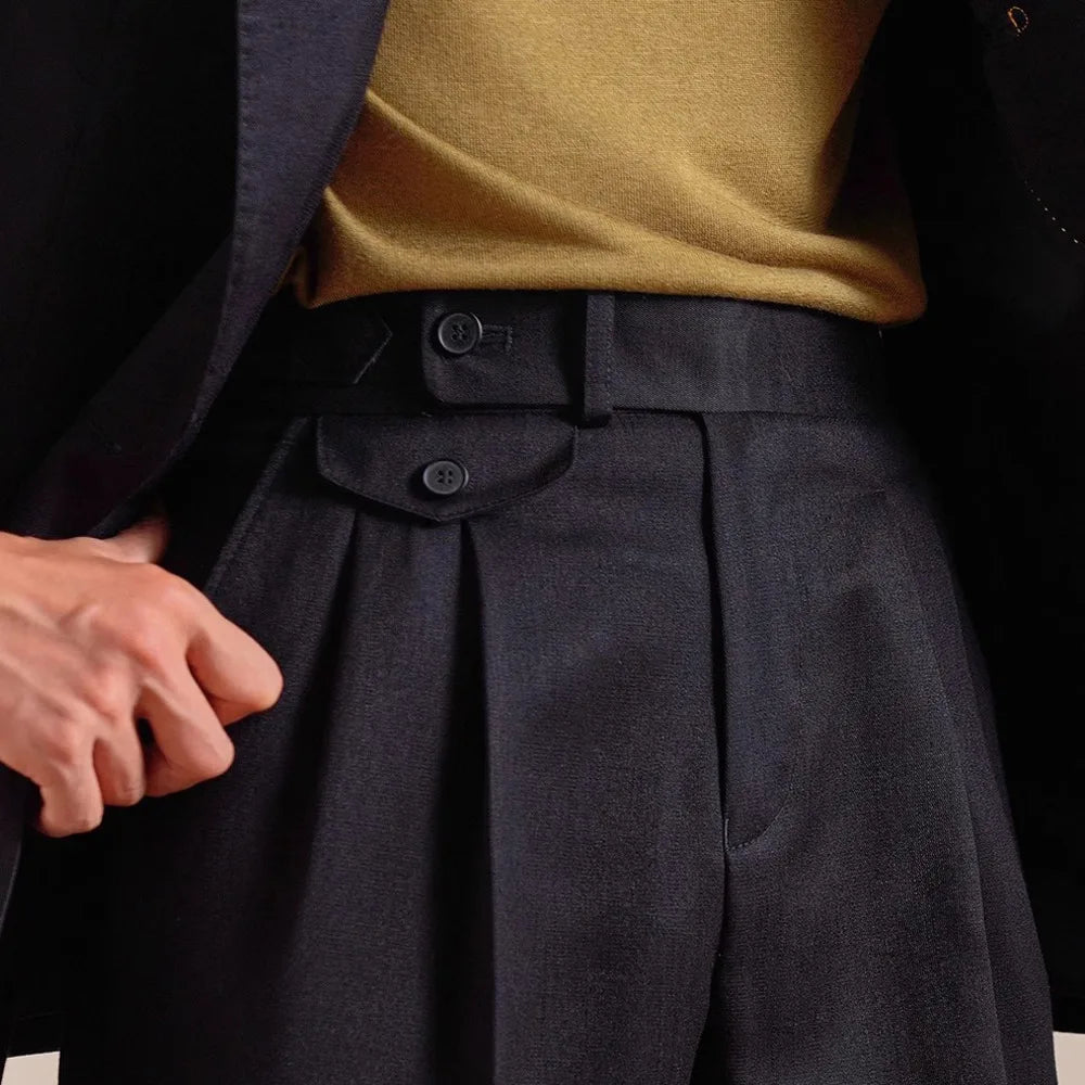 HEARUJOY  -  Italian Style Imitation Linen Naples Trousers Men's Double Pleated Gentleman Casual Business Men's Suit Pants Mens Formal Pants